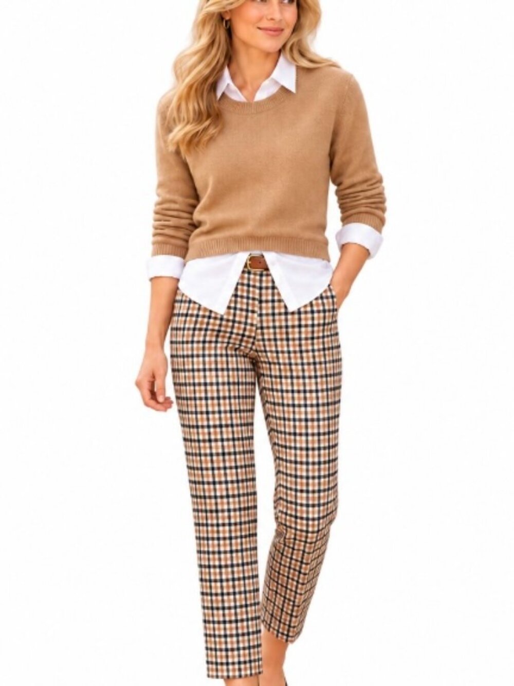LOFT black gray camel plaid size 8p straight leg business casual fall